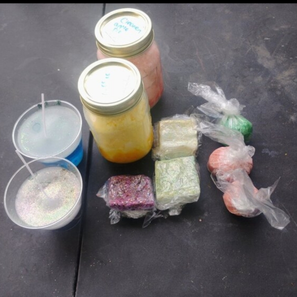 Colorful Handmade Candles Bar Soaps Bath Bombs And Sugar Scrubs